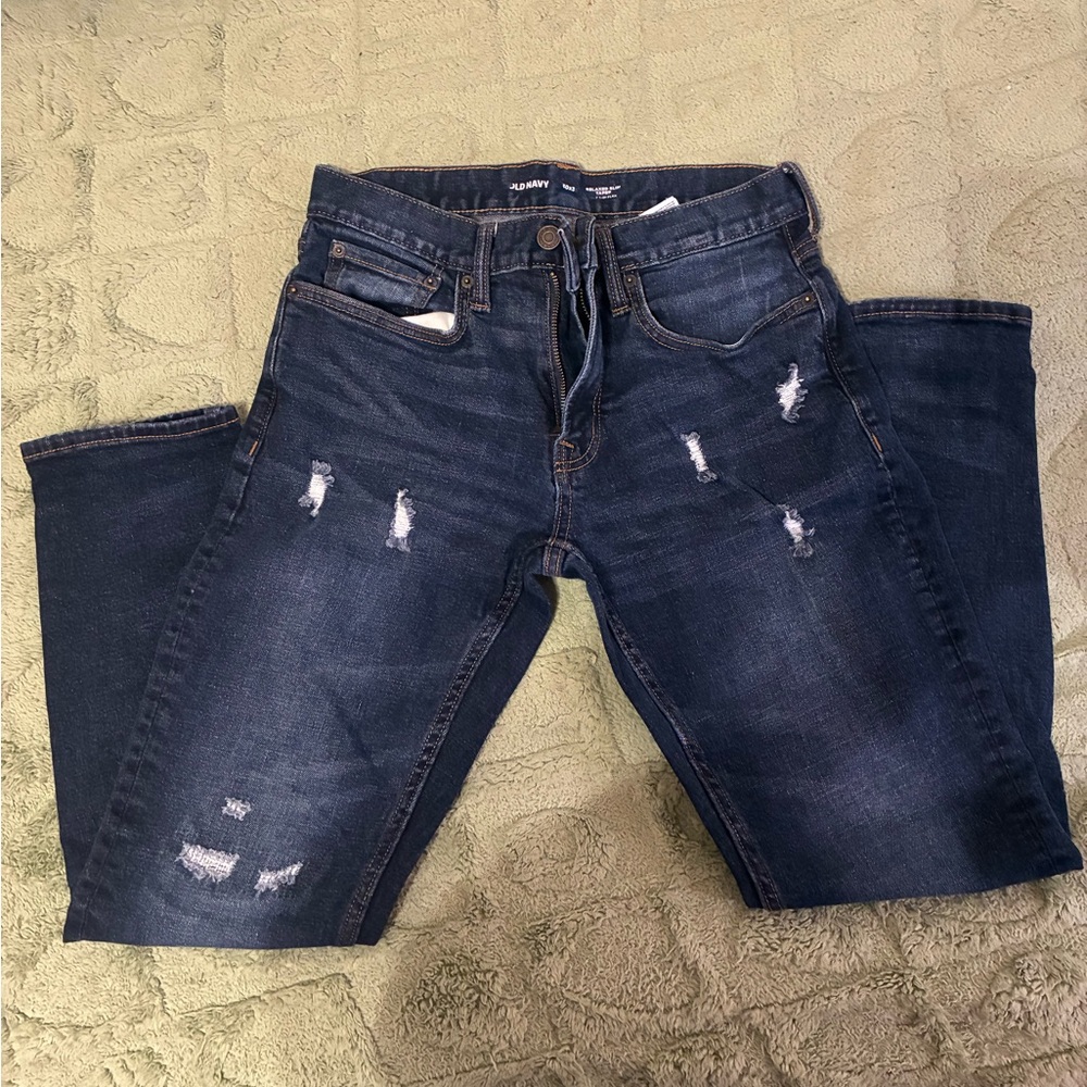 Old Navy Men's Slim Fit Distressed Dark Blue Jeans